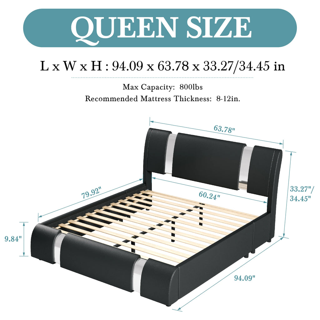 Modern Faux Leather Bed Frame with Iron Pieces