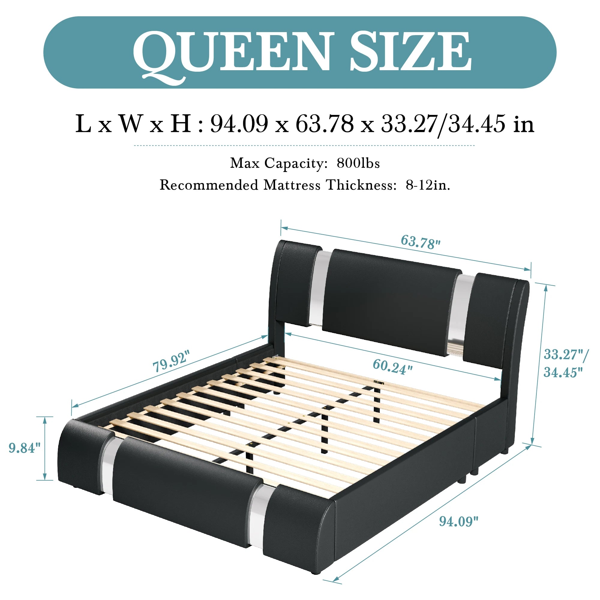 Modern Faux Leather Bed Frame with Iron Pieces