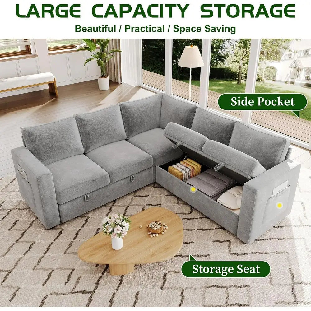 83.5 L-Shaped Sleeper Sofa – 5-Seat Sectional with Pull-Out Bed