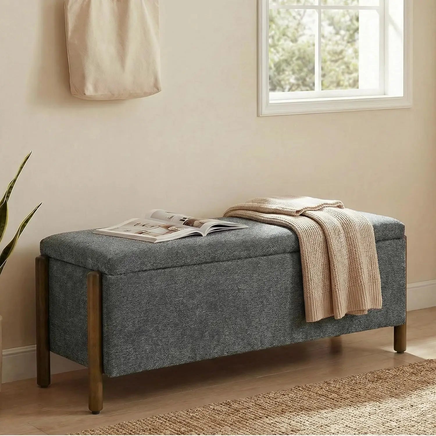 Fabric Upholstered Storage Ottoman Bench