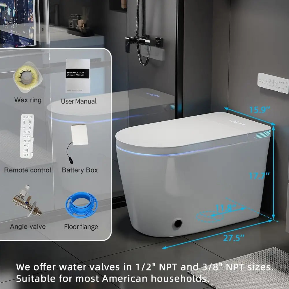 Smart Toilet with Bidet Built-in, Auto Open/Close Lid, Auto Power 1000g MaP lush, 1.28 GP, Elongated Toilet with Warm Water & Wa