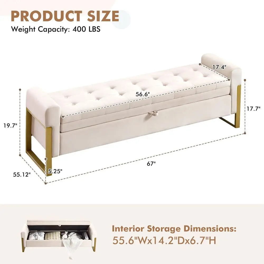 Storage Bench for Bedroom, King Size End of Bed Bench