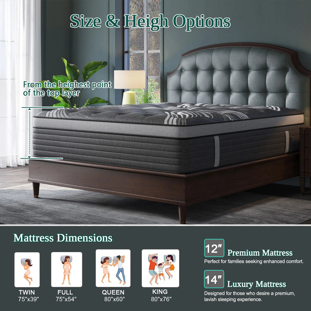 12"14" Gel Memory Foam Hybrid Pocket Spring Mattress