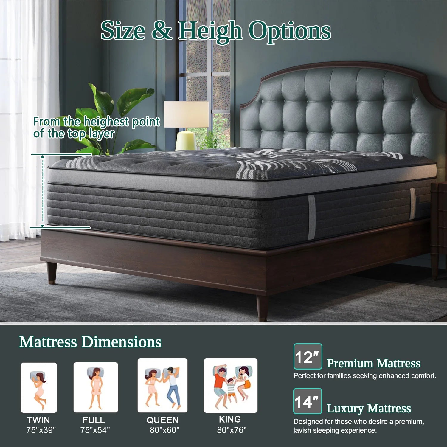 12"14" Gel Memory Foam Hybrid Pocket Spring Mattress