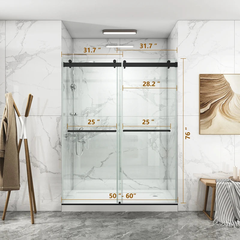 56 to 60 inches wide x 76 inches high frameless shower door,double sliding shower door with 3/8 inch (10mm) thick tempered glass
