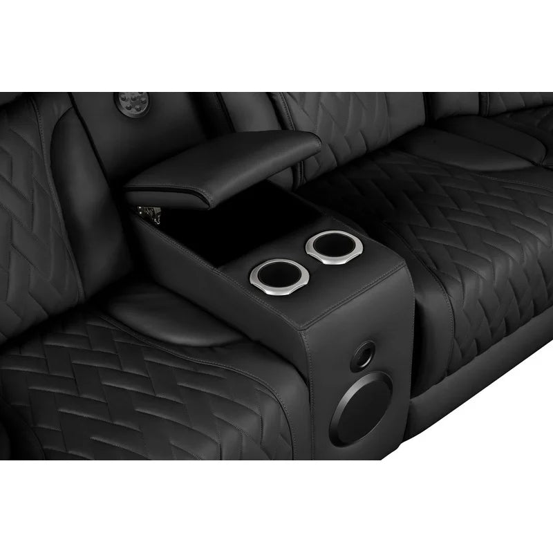 117" Black Leather Reclining Sectional Sofa with Power Headrest