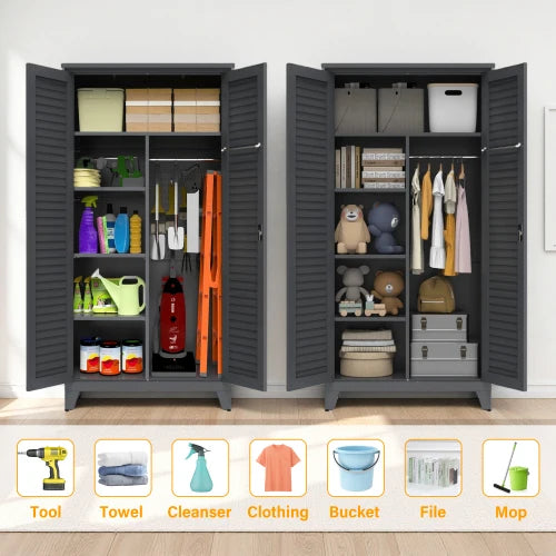 73'' Tall Slate Metal Tool Storage Cabinet - Ample Space for Garage, Warehouse, Garden & Living Room Organization