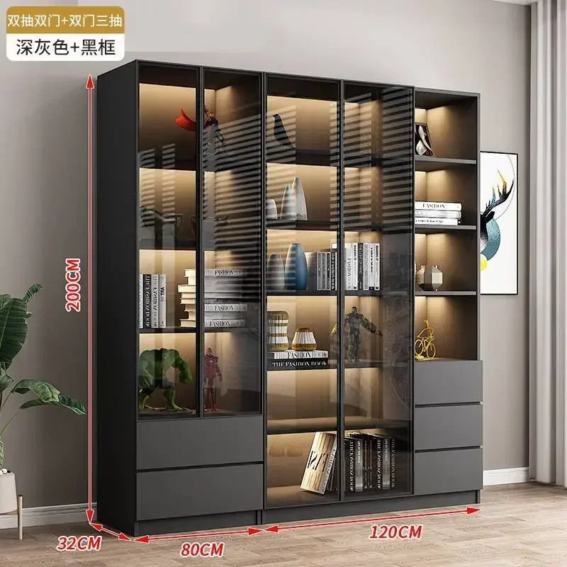 Modern Living Room Cabinet Bookcase with Glass Door Display