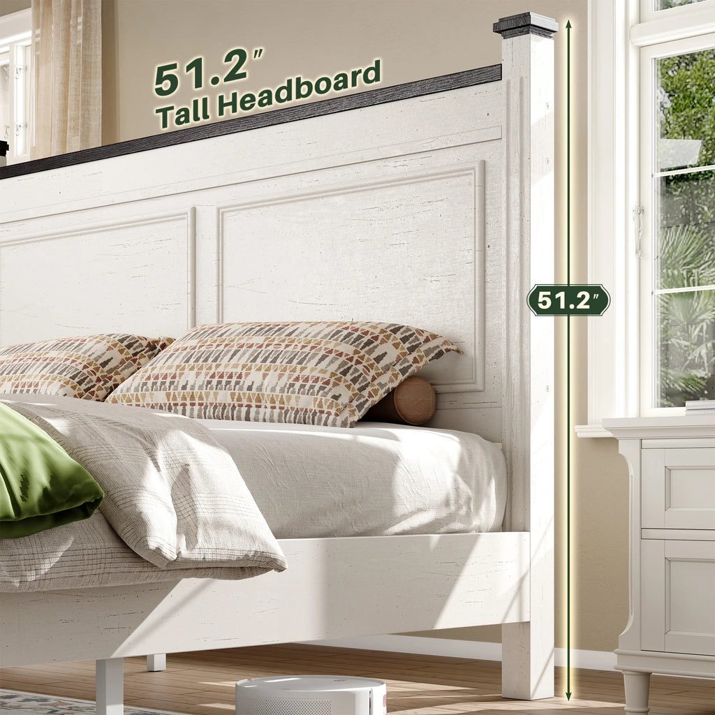 Tall 51.25" H Headboard Bed Frame with 2 with Storage Drawers