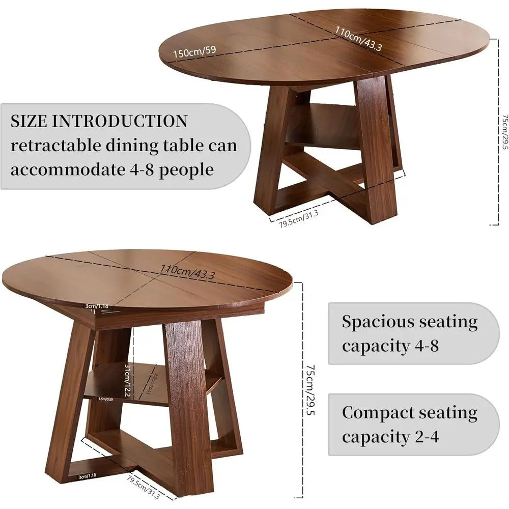 Space-Saving Extendable Round Kitchen Dining Table
