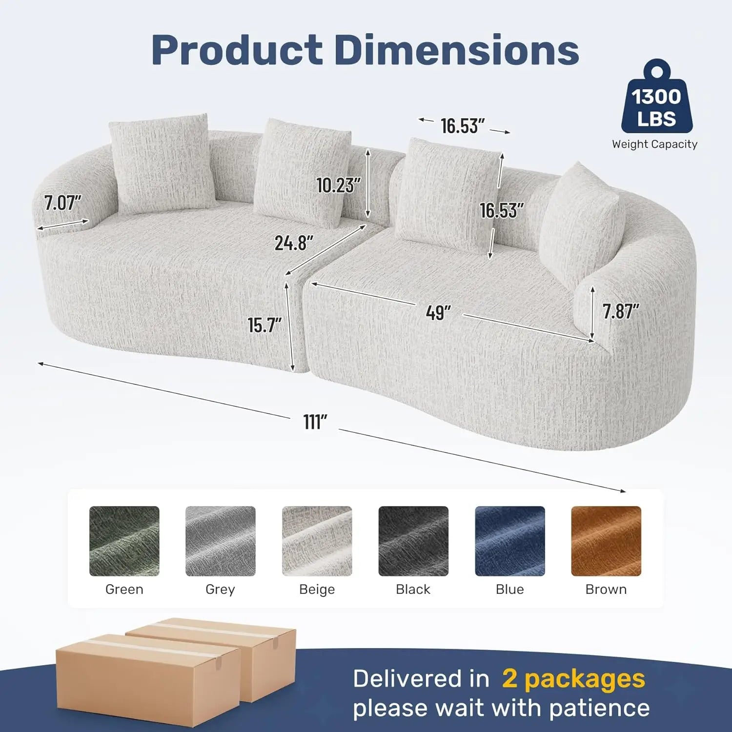 110” Modern Curved Sofa, Oversized, Couch