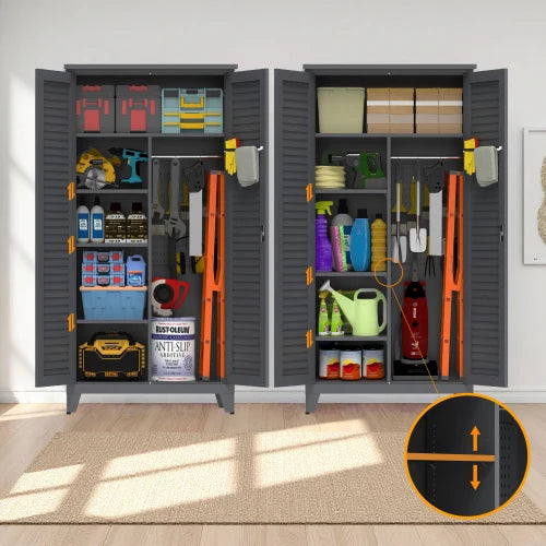 73'' Tall Slate Metal Tool Storage Cabinet - Ample Space for Garage, Warehouse, Garden & Living Room Organization
