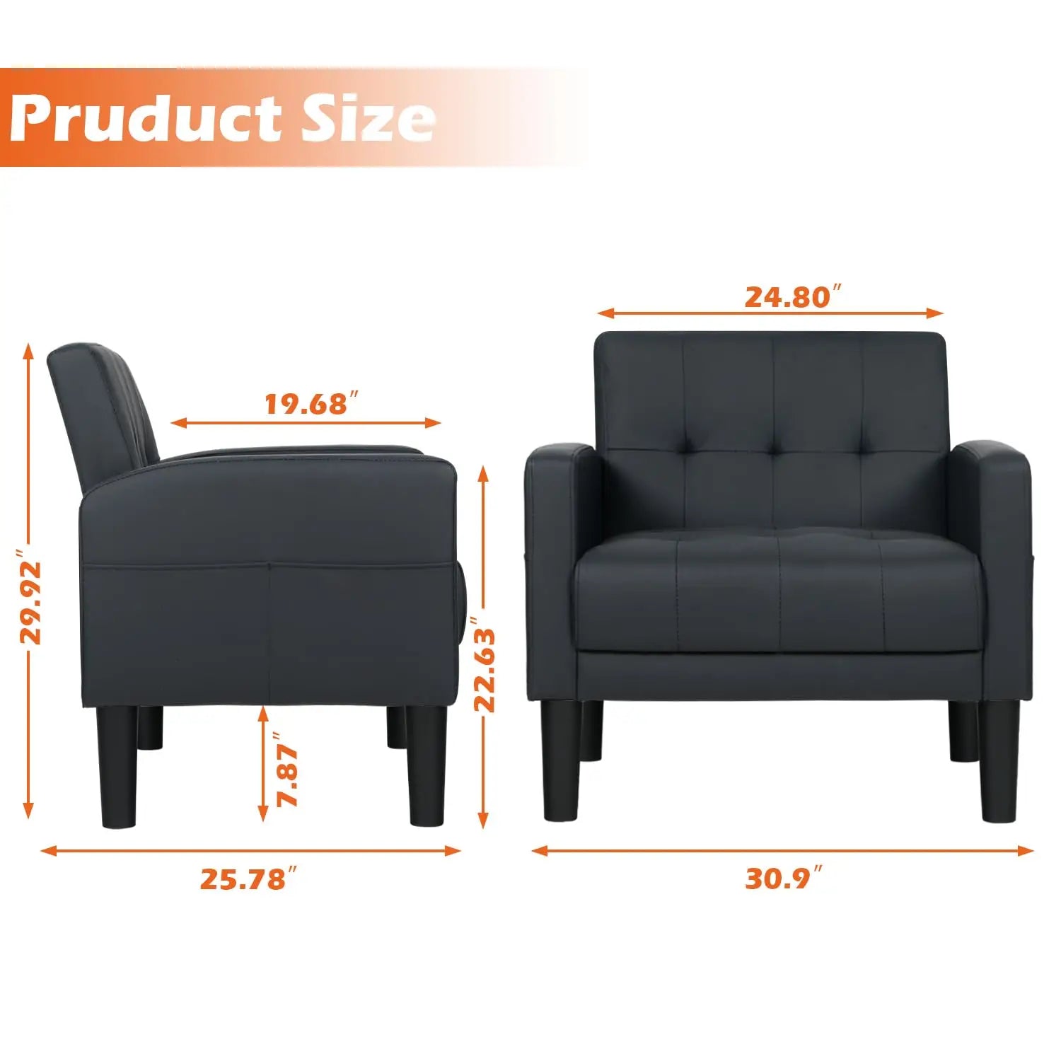 Upholstered Accent Chair Set of 2 Modern Faux Leather