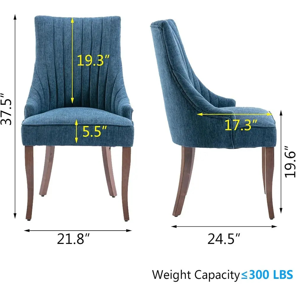 Blue Linen Upholstered Dining Chairs Set of 2