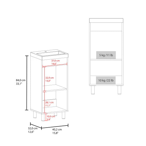 Independent bathroom vanity with one door, two shelves