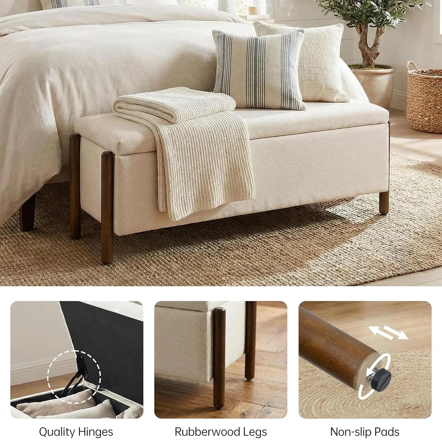 Fabric Upholstered Storage Ottoman Bench