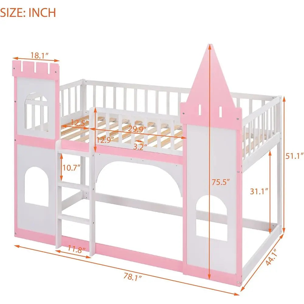Pink Castle-Style Twin Low Loft Bed