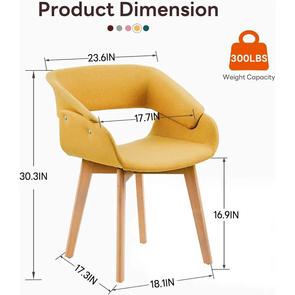 Pair of Yellow Upholstered Dining Chairs with Fabric Cushion