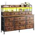 13 Drawer Fabric Dresser with LED Lights and Shelves