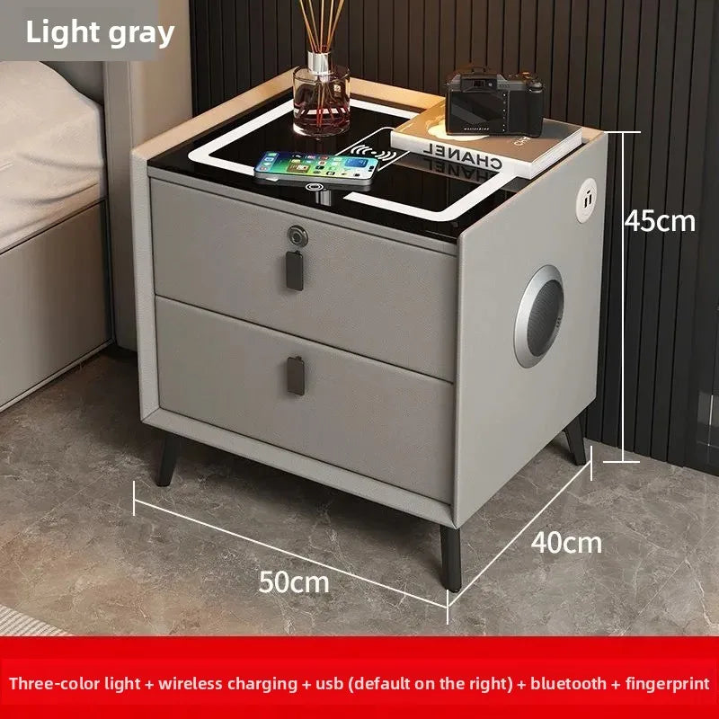 Multifunctional Smart Bedside Cabinet with Wireless Charging LED  Fingerprint Lock USB