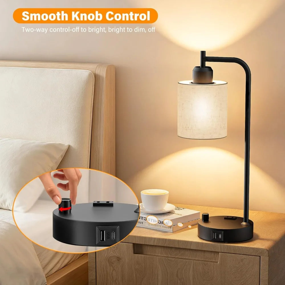 Industrial Table Lamps with Linen Shade,