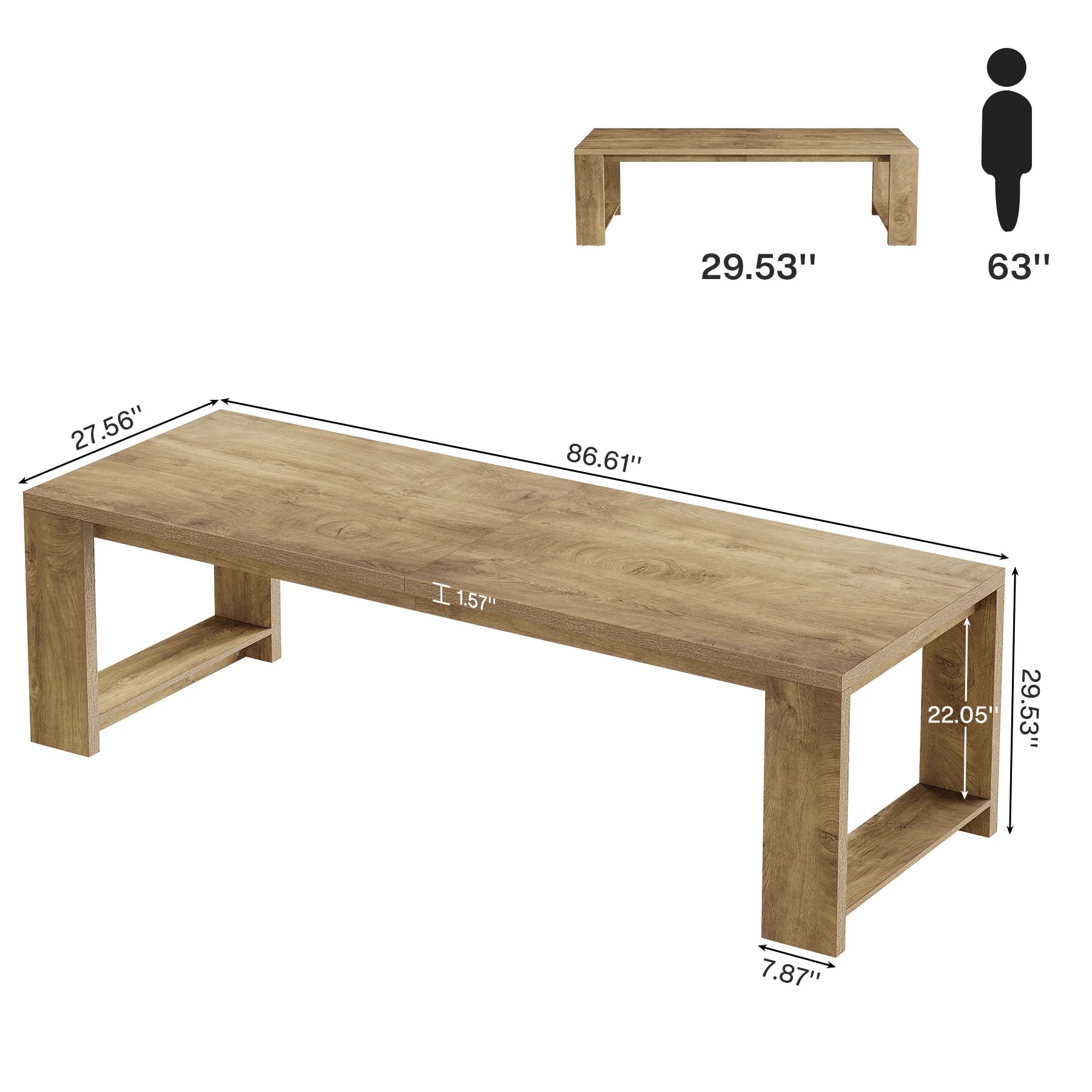 86.61-Inch Modern Narrow Long Dining Table for 6-8 People