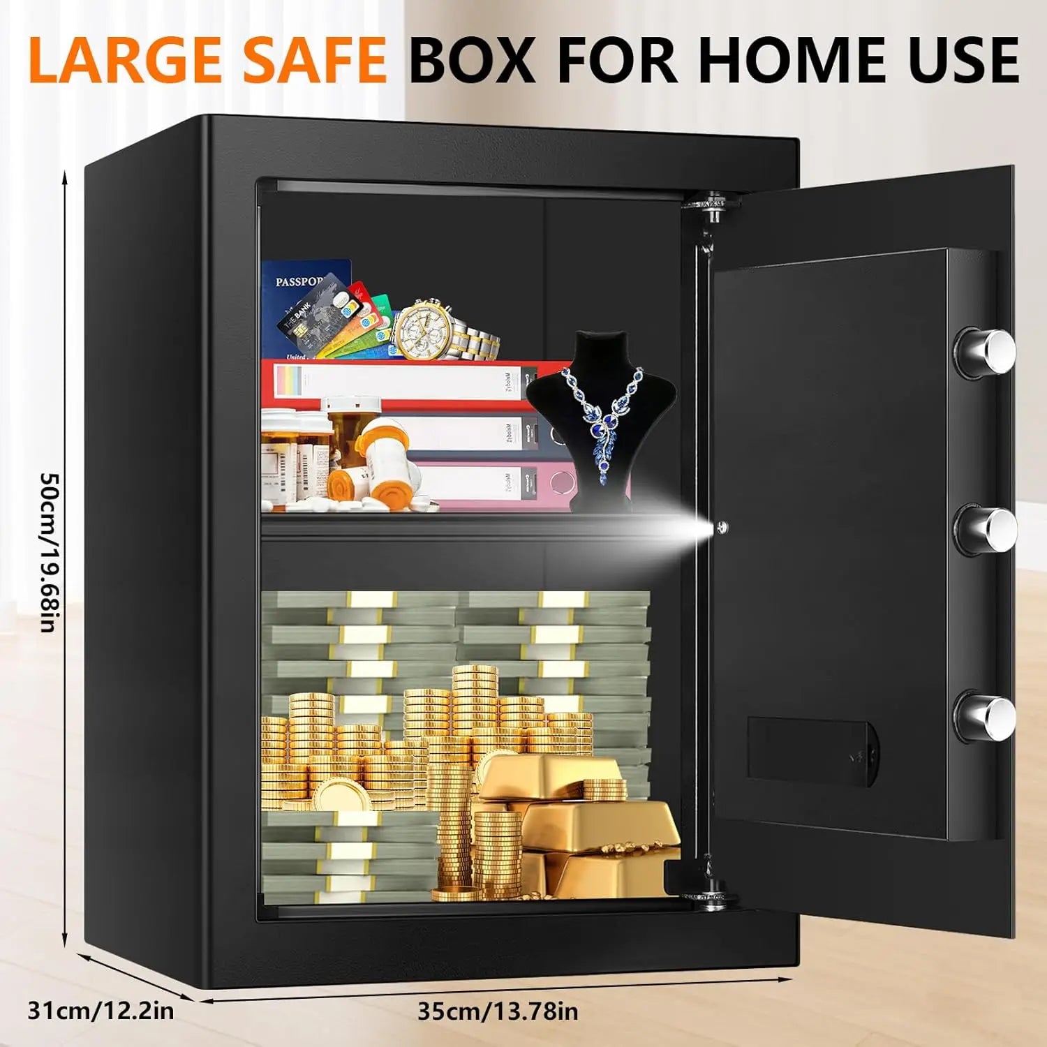 3.3 Cuft Large Home Safe with Digital Keypad and Key Lock for Money Documents