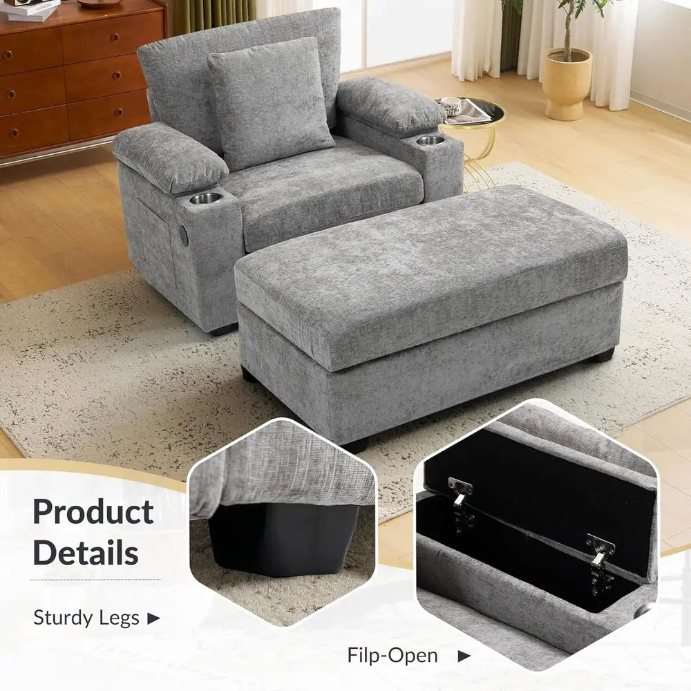 Oversized Indoor Chaise Lounge Chair with Ottoman,