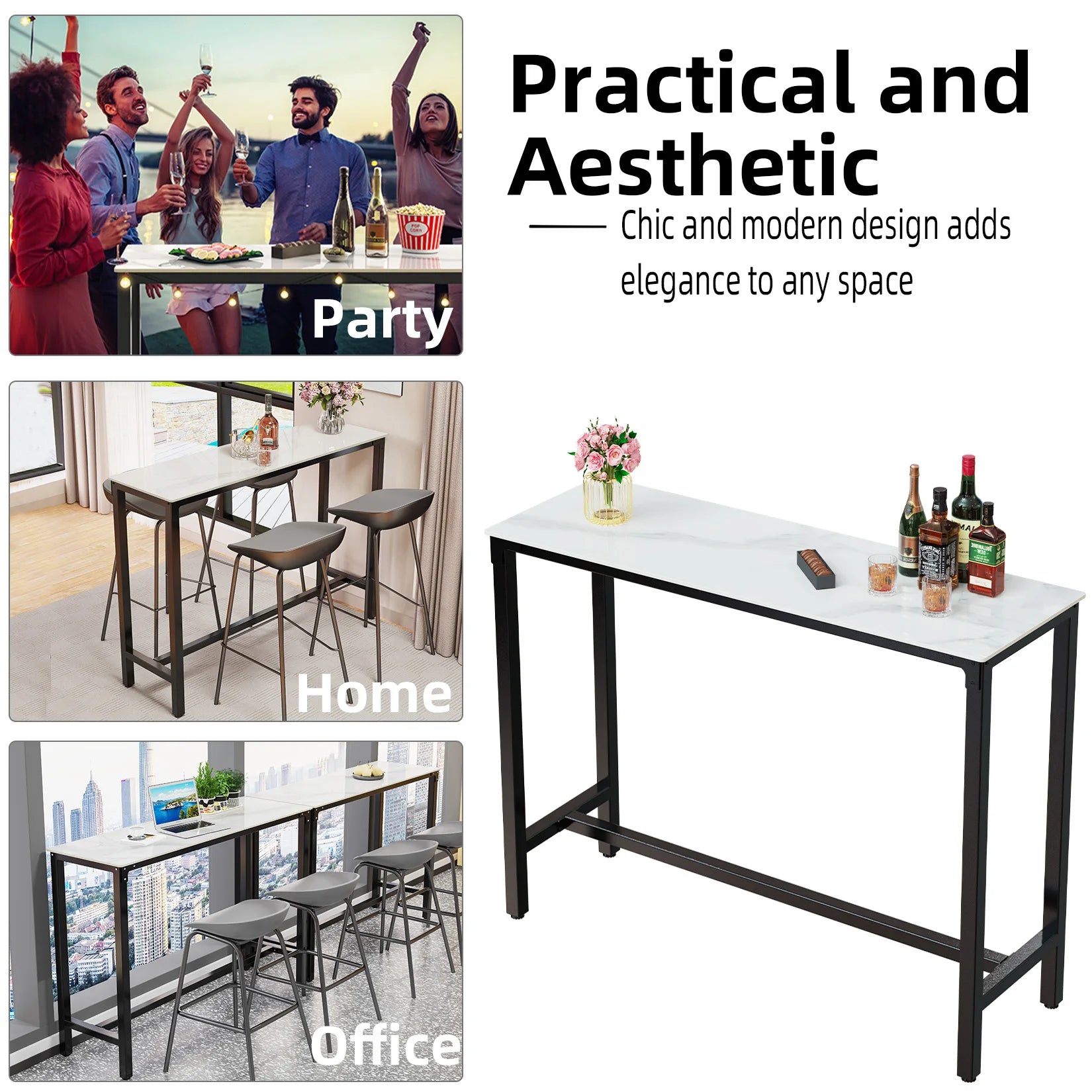Sintered Stone White Counter Height Bar Table