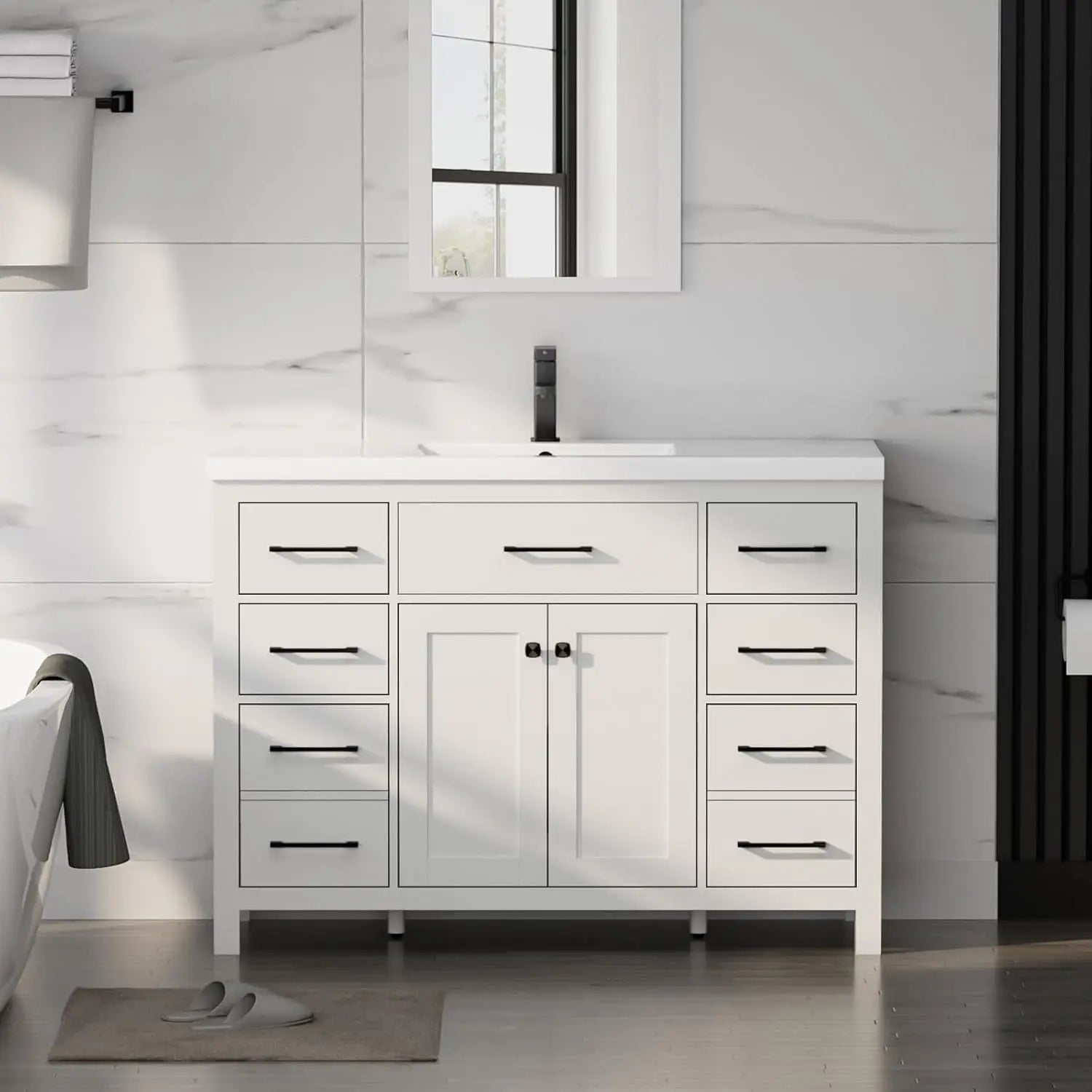 48" Modern Bathroom Vanity & Sink Cabinet Resin Single Bowl