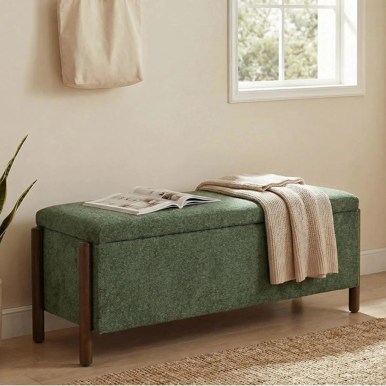Fabric Upholstered Storage Ottoman Bench