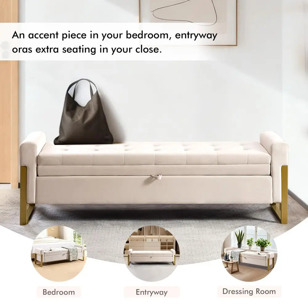 Storage Bench for Bedroom, King Size End of Bed Bench