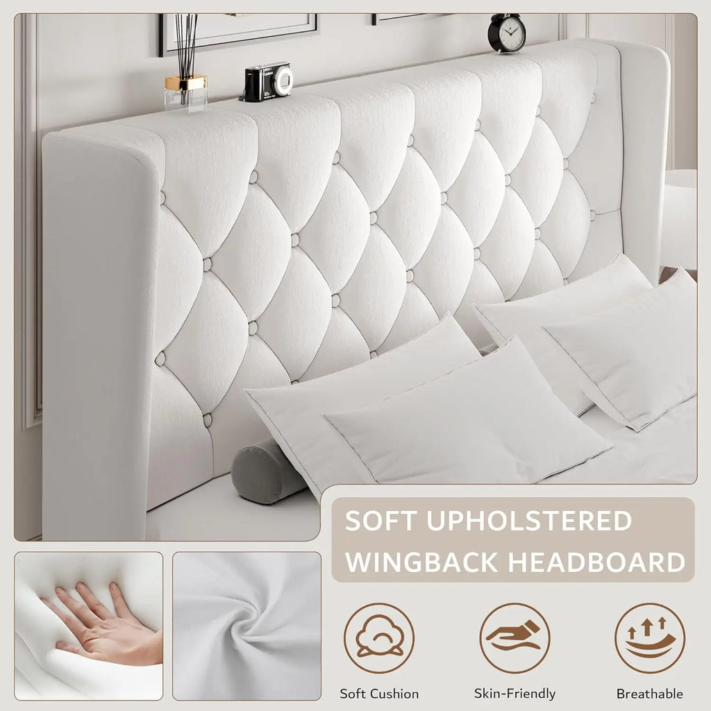 Queen Velvet Platform Bed Button Tufted Upholstered Frame