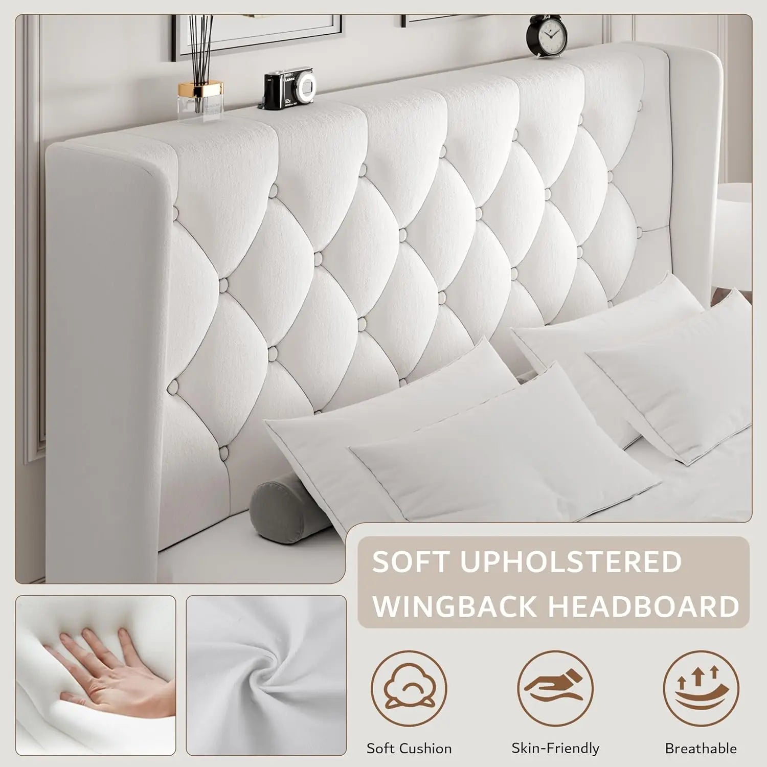 Queen Velvet Platform Bed Button Tufted Upholstered Frame