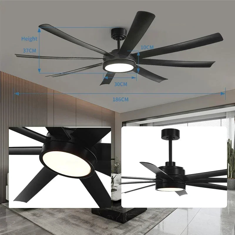 40/72 Inch Black High-power Ceiling Fan with Light