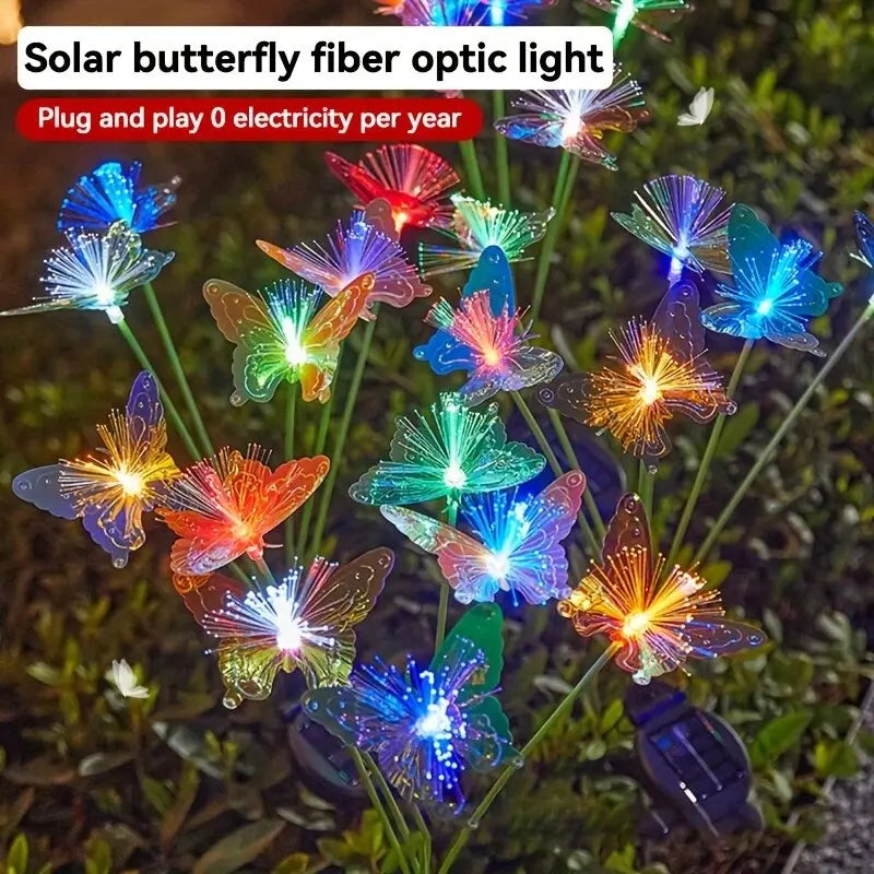 1PC 6-Head LED Solar Fiber Optic Butterfly Lights, 2 Modes Outdoor Idea Landscape Lighting