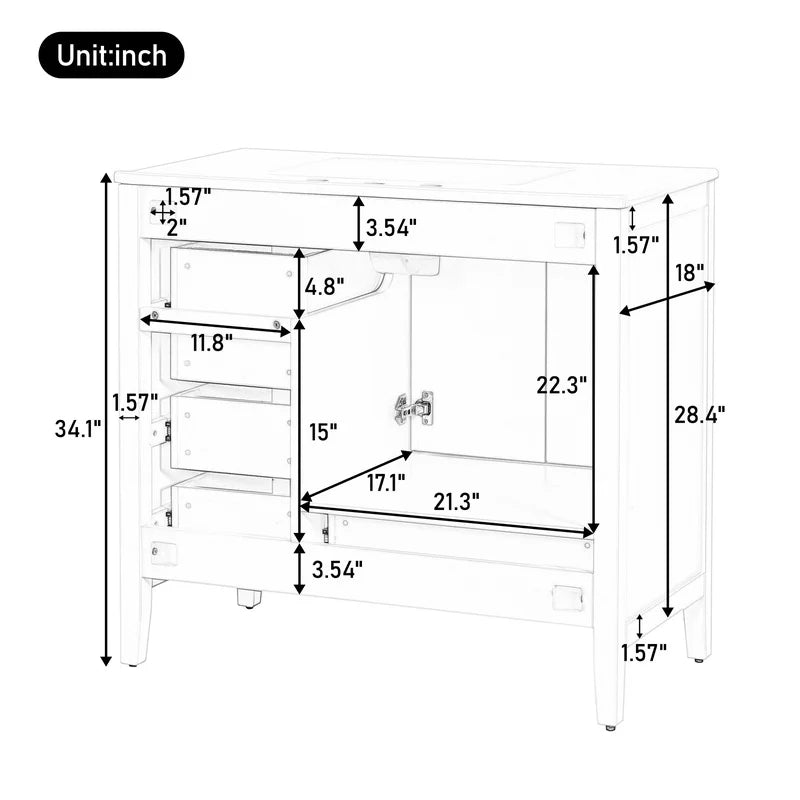 36" Blue Bathroom Vanity with Sink