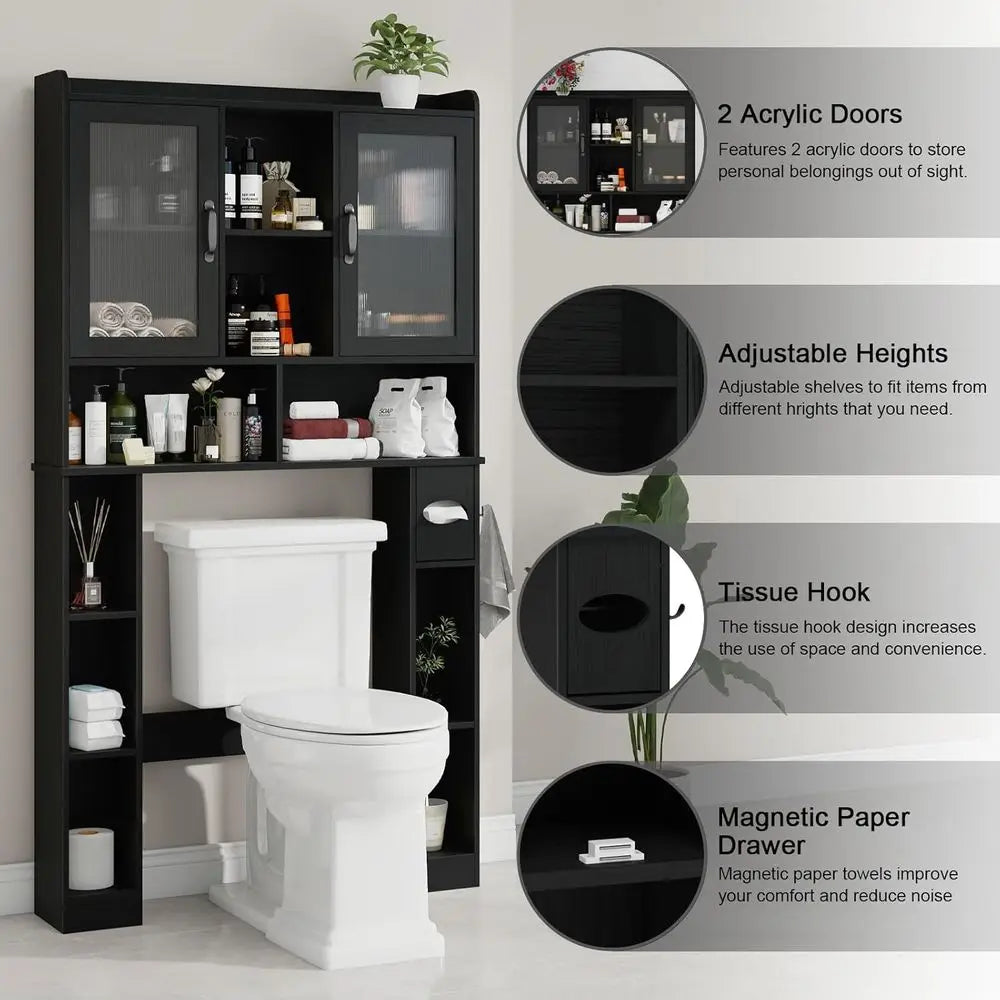 Space-Saving Adjustable Over Toilet Storage Cabinet with Acrylic Door for Home, Bathroom, and Laundry