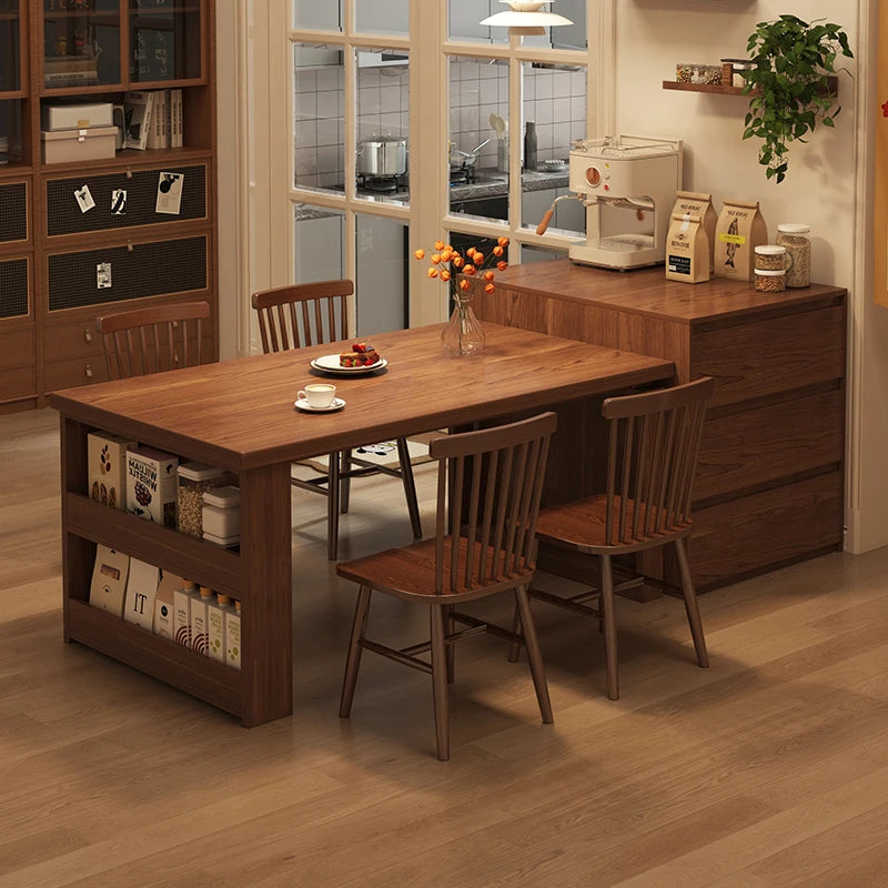 Nordic Walnut Kitchen Island Extendable Dining Table