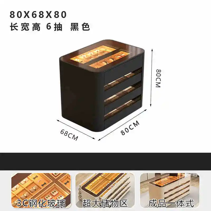Wooden wardrobe island chest drawers jewelry storage with LED