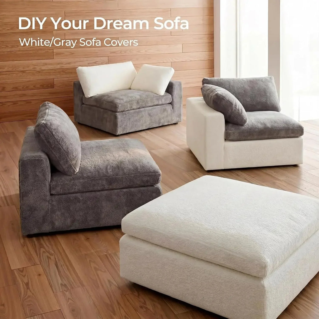 108" Cloud Sectional Couch with 2 Washable Cover Sets, Ottoman, Deep Seat Couch