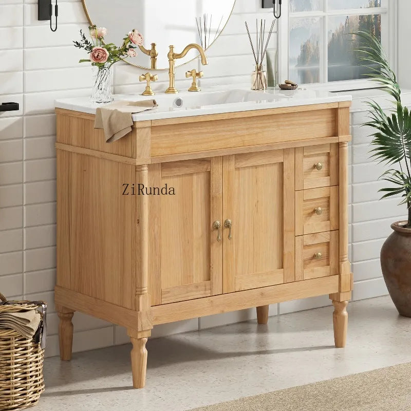 Bathroom Vanity with Ceramic Sink, Soft Close Doors, Adjustable Shelves