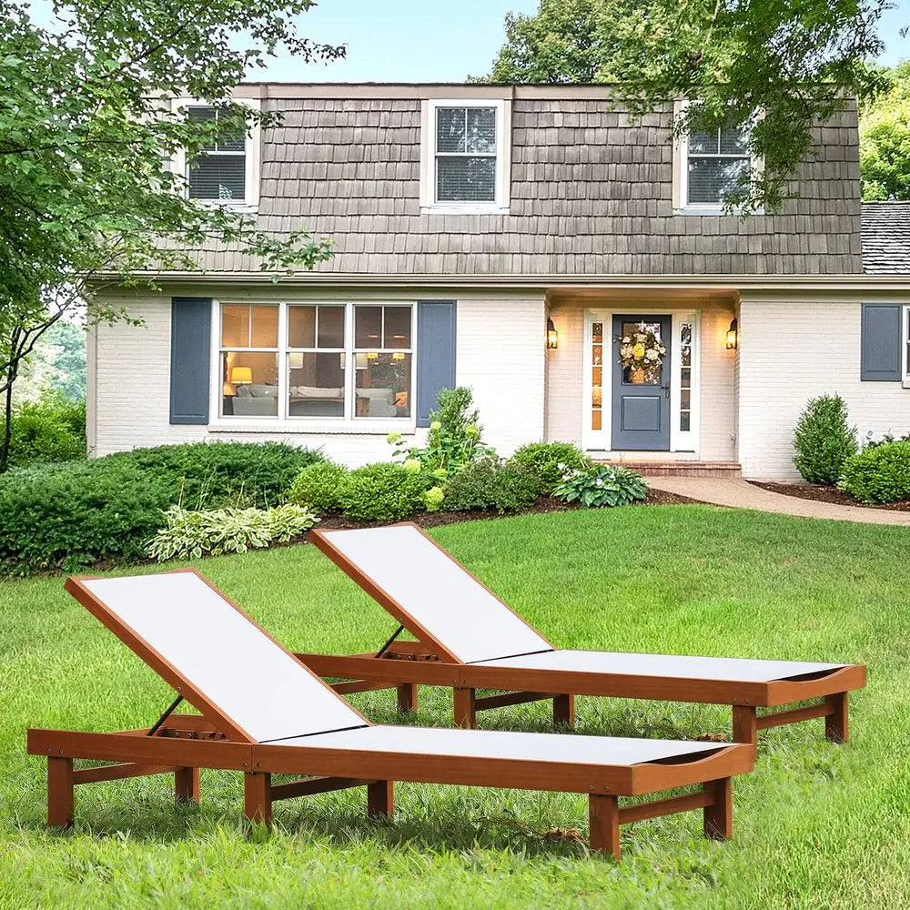 Set of 2 Patio Wood Chaise Lounge Chairs