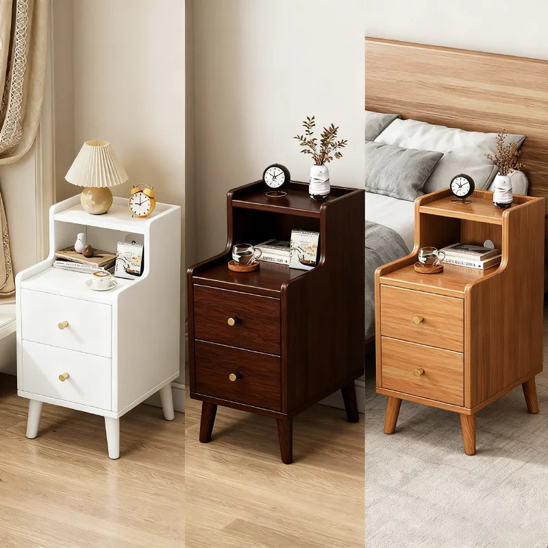 Modern Minimalist Chinese Style Compact Narrow Bedside Table Nightstand Solid Wood