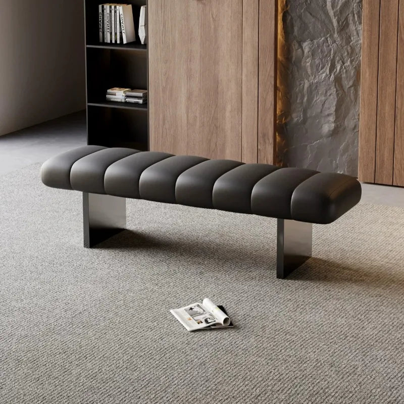 Modern Channel-Tufted Upholstered Bench, Minimalist Padded Ottoman Seat, Low Profile End-of-Bed Bench for Entryway, Bedroom