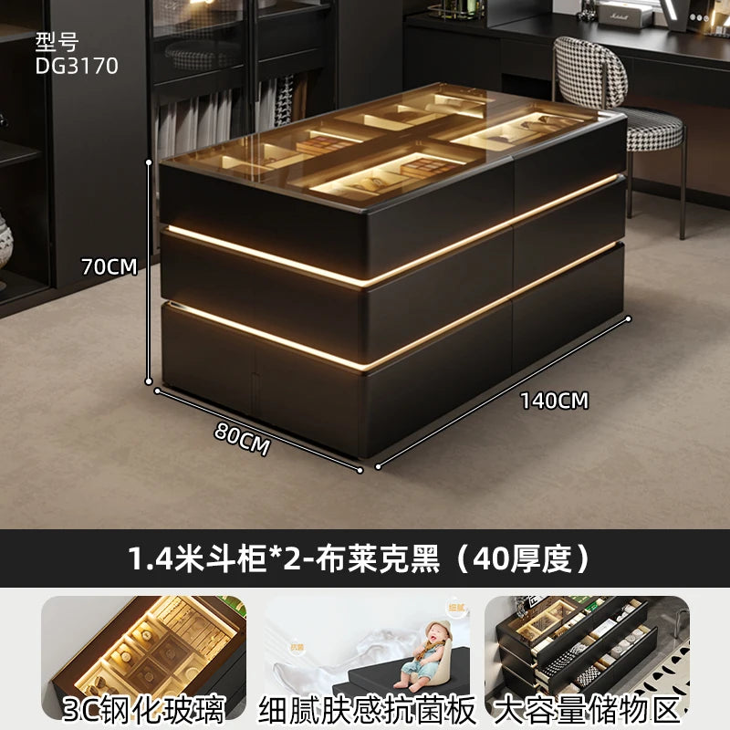 Modern chest of  6 drawers, jewelry cabinet with light