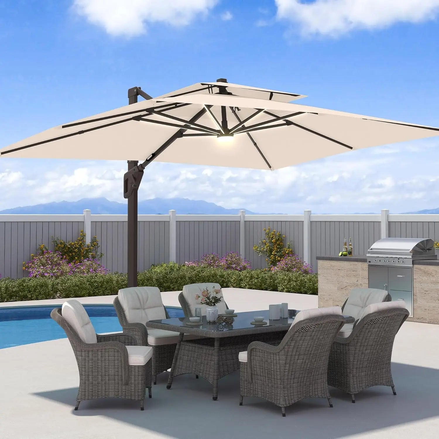 9x12 FT Patio Umbrella with LED Lights