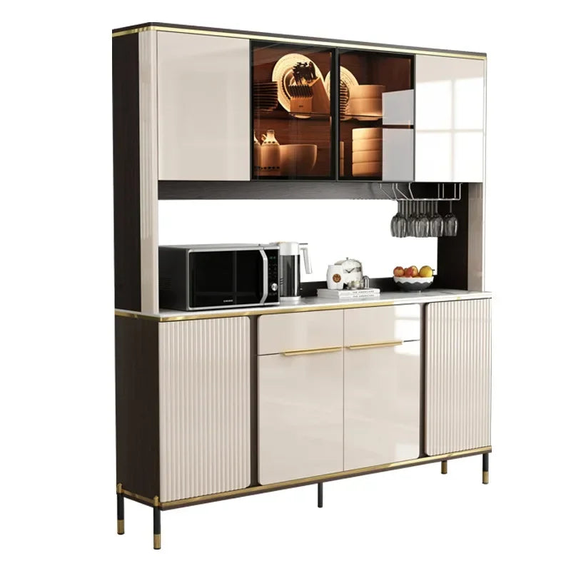 Luxury Pantry Cabinet Kitchen Hutch Buffet Sideboard Oven Countertop Storage Microwave Cabinet with 3 Door Living Room Furniture