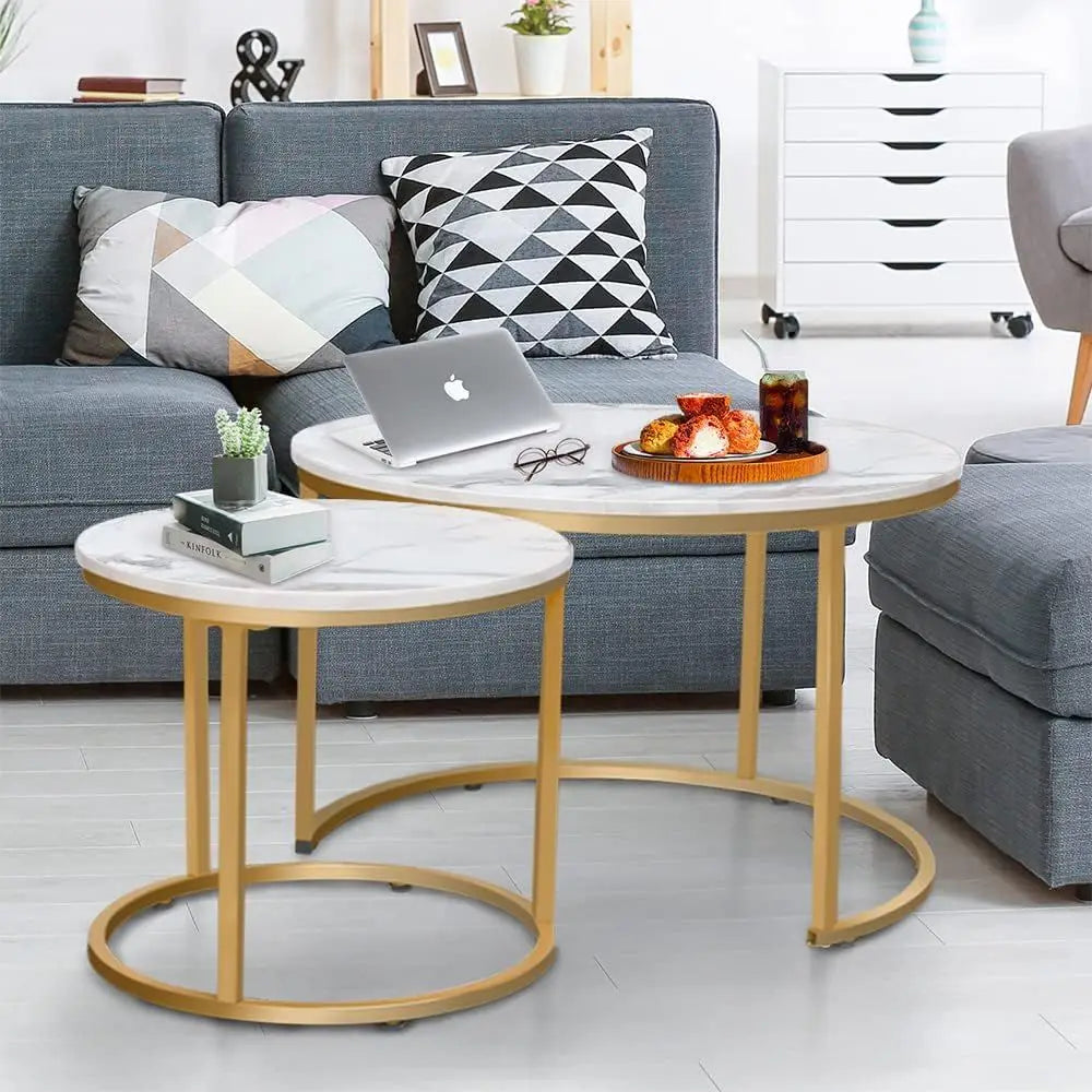White Set of 2 Coffee Nesting Tables