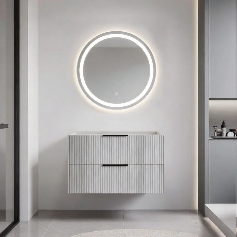 36 Inch Wall Mounted Floating Vanity with Ceramic Sink and Drawers